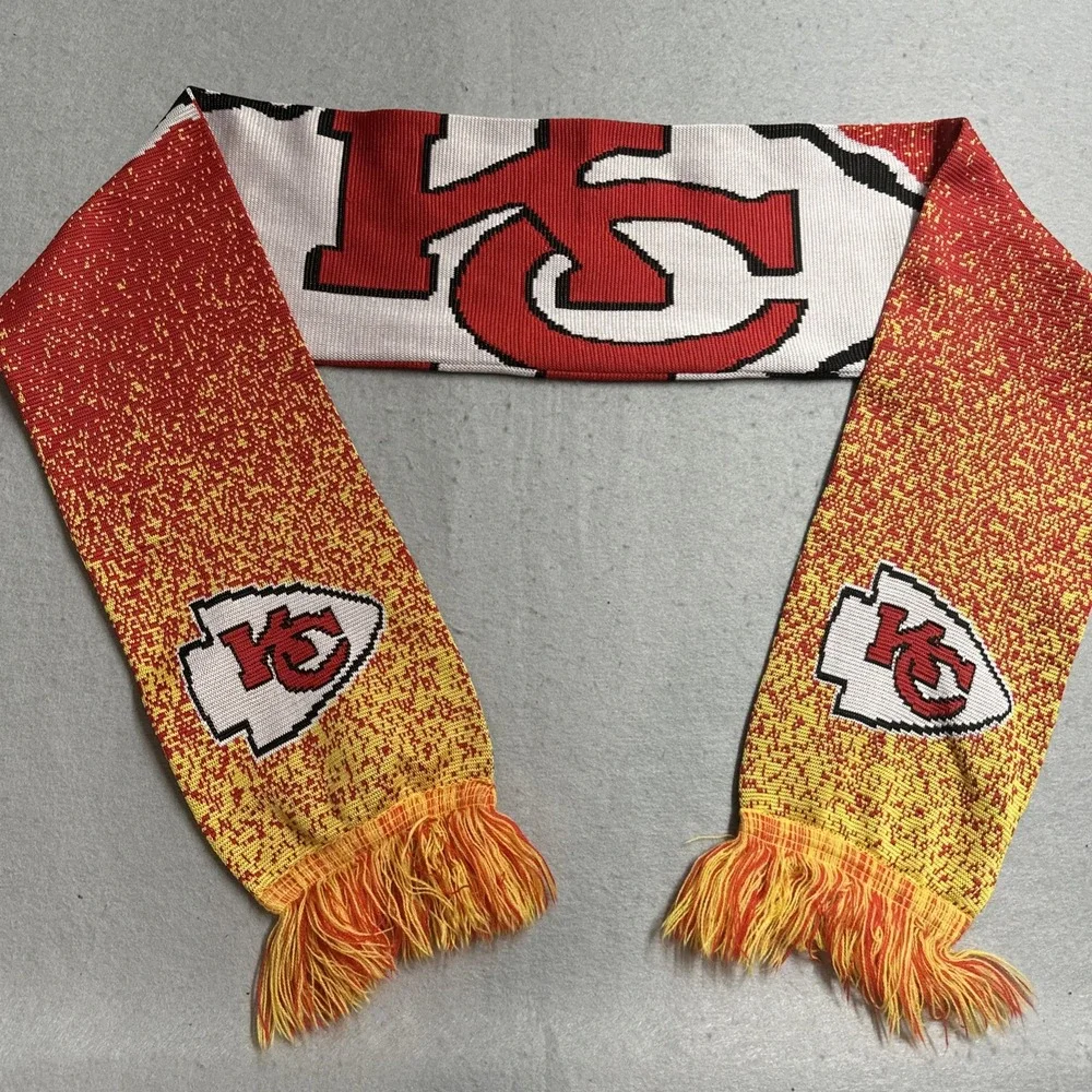 Kansas City Chiefs NFL Knit Scarf Gradient Big Logo Red Yellow Fringe Warm FOCO